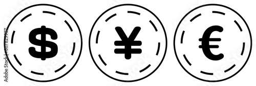 ドルと円とユーロの通貨アイコン 背景透過