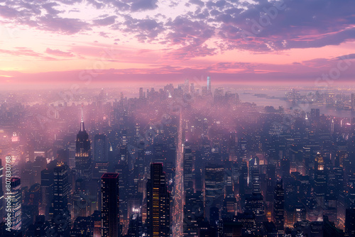 Wallpaper Mural Aerial view capturing the sprawling expanse of a metropolitan skyline at dusk Torontodigital.ca