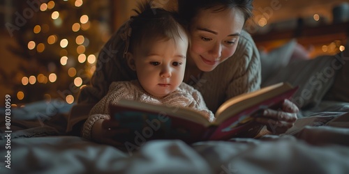 A mother and daughter bond over a magical bedtime story, sharing joy and love in their cozy room.