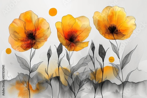 An artistic vintage watercolor illustration of vibrant poppy blossoms on a textured backdrop.