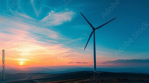 Wallpaper Mural Image of a modern wind turbine against a blue sky, symbolizing renewable energy and environmental sustainability Torontodigital.ca