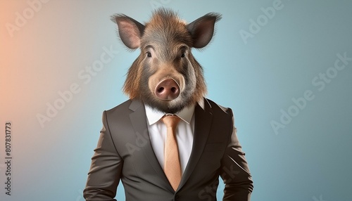 ai generative of a pig who looks neat wearing a suit and tie © MakNgah
