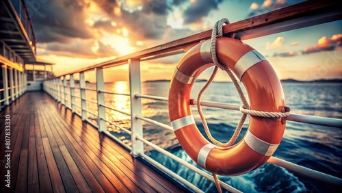 Vintage style photo of life preserver attached to the cruise shi