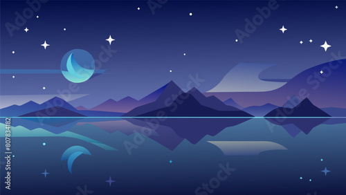 A starry night sky reflected in still waters illustrating the Stoic concept of inner tranquility and detachment from external events.. Vector illustration