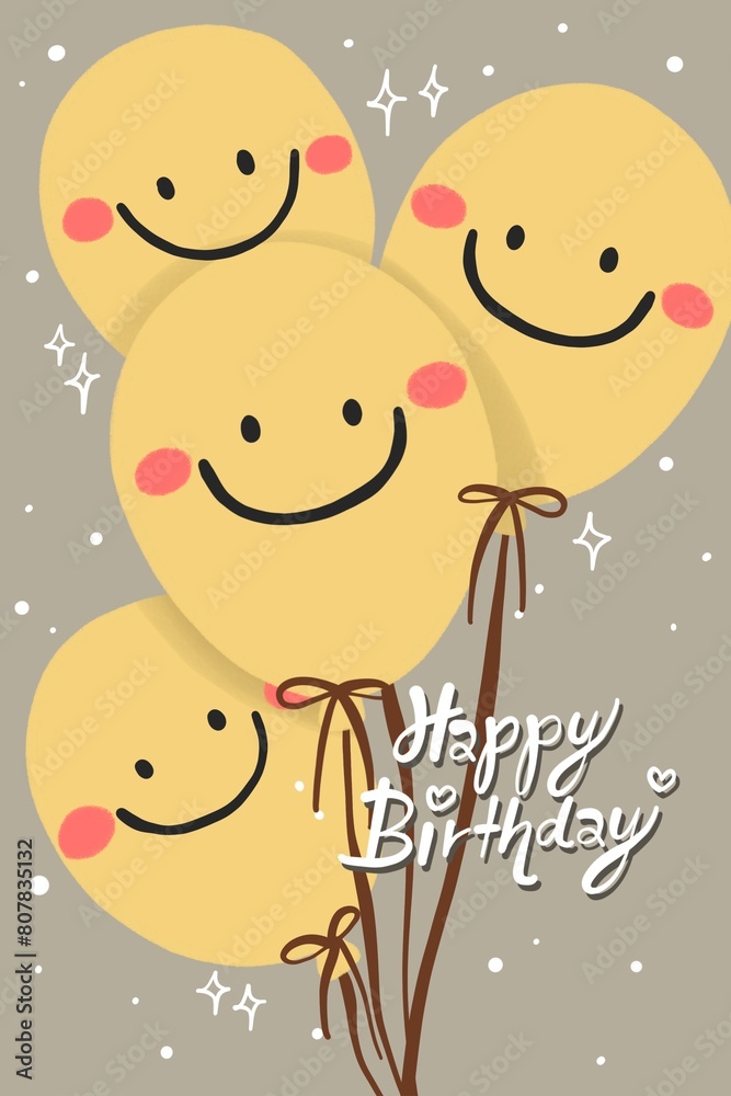 cute smiley air balloon on happy birthday card , illustration decoration cute smiley air balloon on happy birthday card , illustration decoration