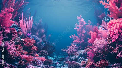 Vibrant Coral Reef Underwater Landscape with Diverse Marine Life and Serene Blue Waters