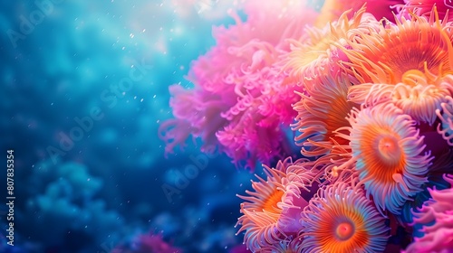 Vibrant Sea Anemone Underwater with Colorful Tentacles and Textured Background