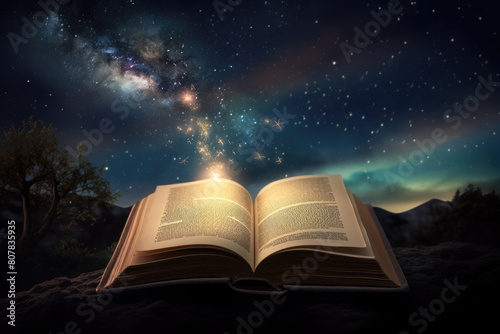 An open book emitting a bright light, symbolizing knowledge, enlightenment, and education © sommersby