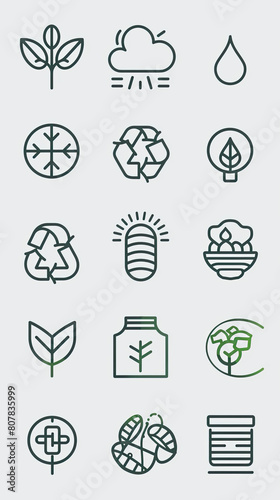 Thin lines icons set of ecology nature and environment conservation