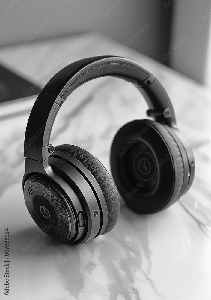black wireless headphones on gray background black wireless headphones on gray background