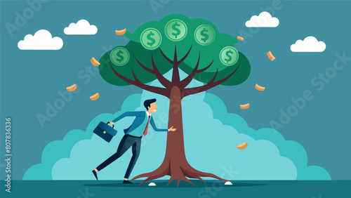 A tree with dollar bill leaves and roots digging into a students back illustrating how debt and interest rates can seem inescapable.. Vector illustration