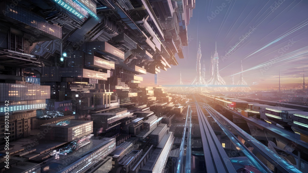 Futuristic cityscape spaceship, abstract urban technology background