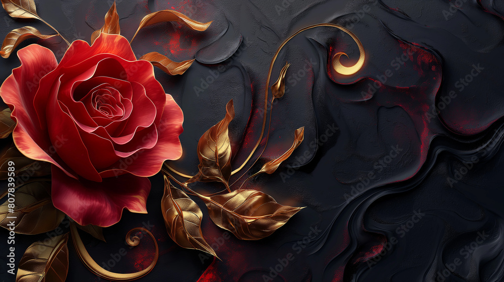 Naklejka premium A gold and red rose is the main focus of this image