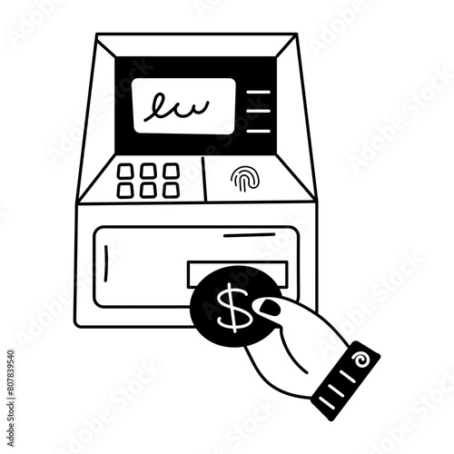 Modern hand drawn icon of atm withdrawal