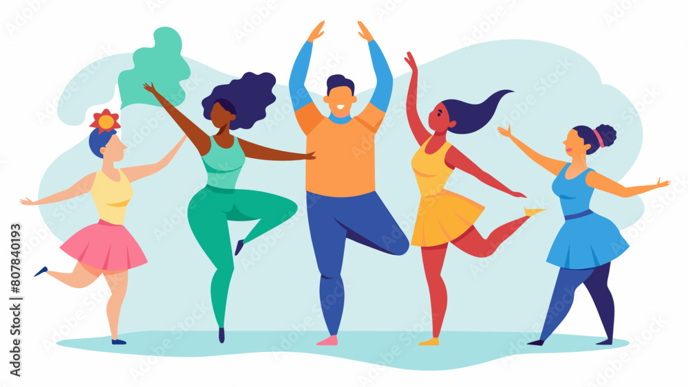 A diverse group of dancers representing a range of neurodivergent conditions working together to create a beautiful and meaningful performance.. Vector illustration A diverse group of dancers representing a range of neurodivergent conditions working together to create a beautiful and meaningful performance.. Vector illustration
