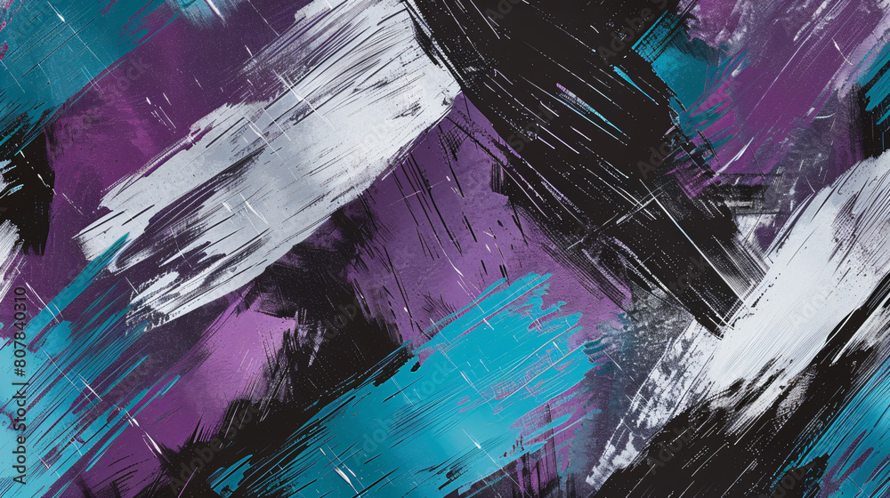 Purple Silver Black Aqua Brushstroke Pattern