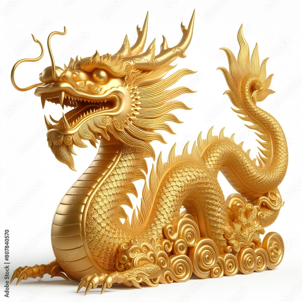 a 3d gold dragon with happy face, white background a 3d gold dragon with happy face, white background