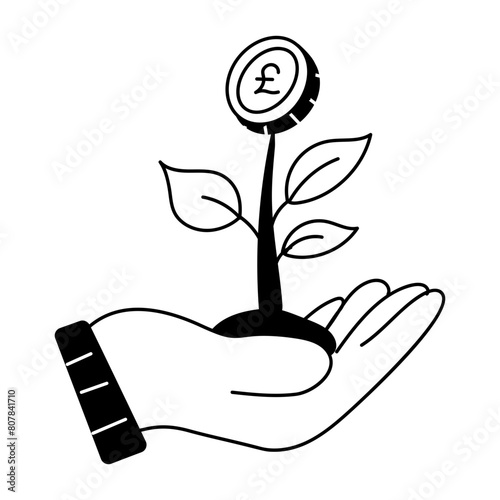 Handy doodle style icon of profit growth 