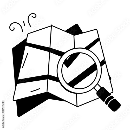 A well-designed doodle icon of explore map 