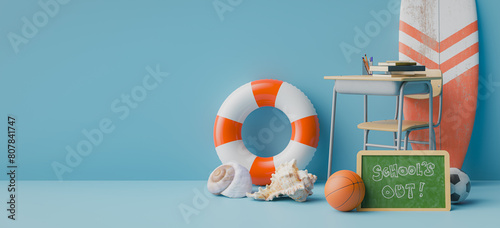 Copy space background announcing school summer vacation. 3d rendering