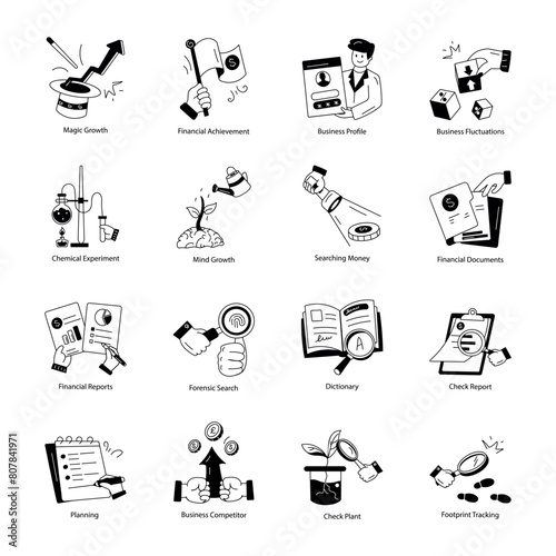 Trendy Collection of Doodle Style Growth Icons 

