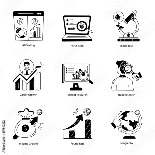 Bundle of Financial and Scientific Study Doodle Icons 

