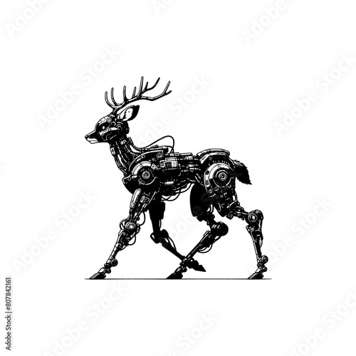 futuristic robot mechanic body part deer walking side view vector illustration