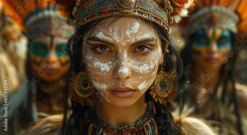 portrait of woman with indian tribal makeup © therealnodeshaper