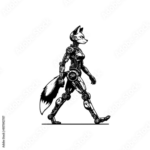 mechanic body part robot fox walking vector illustration