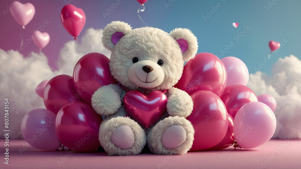 Lovely white teddy bear with beautiful pink roses on pink background
Lovely white teddy bear with beautiful pink roses on pink background