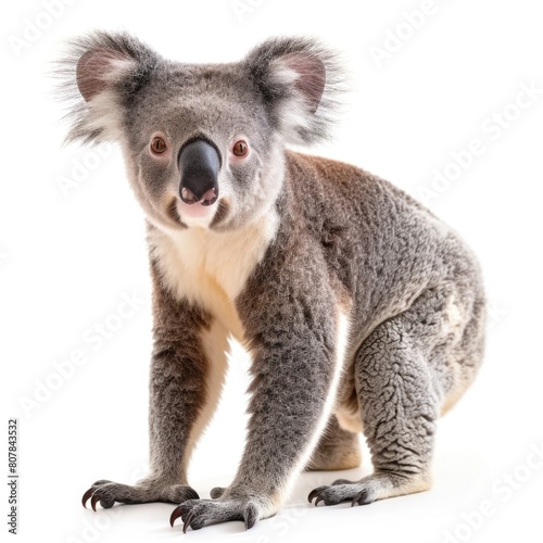Koala standing side view isolated on white background, photo realistic.