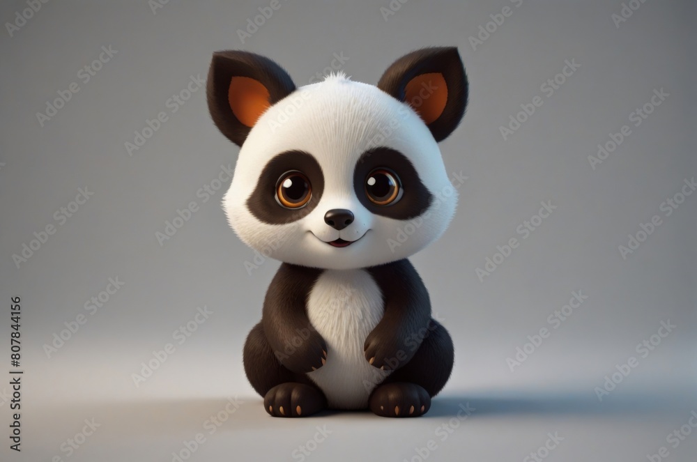 3D illustration of a cute animal character, like a panda or fox, in a playful pose on a white canvas 3D illustration of a cute animal character, like a panda or fox, in a playful pose on a white canvas