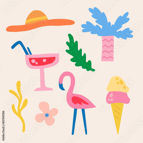 Summer Icon Package Seamless Pattern Artwork Modern Vector Background Png Svg (ID: 807845186)