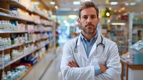 Confident Pharmacist in Drugstore photo