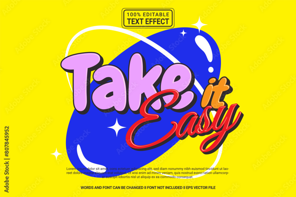 Fototapeta premium Editable text effect Take it easy 3d cartoon template style modern premium vector