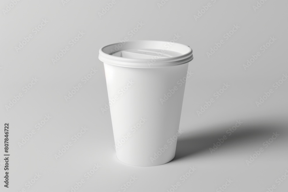 White cup with a lid on a gray surface. Mockup background White cup with a lid on a gray surface. Mockup background