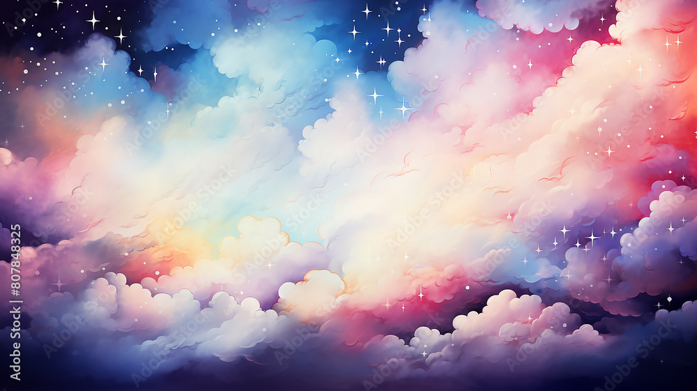 An impressive multicolored cloudy landscape, a watercolor-style background postcard
