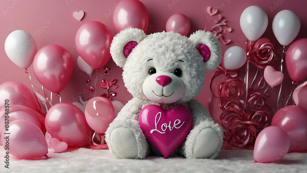 Lovely white teddy bear with beautiful pink roses on pink background
Lovely white teddy bear with beautiful pink roses on pink background