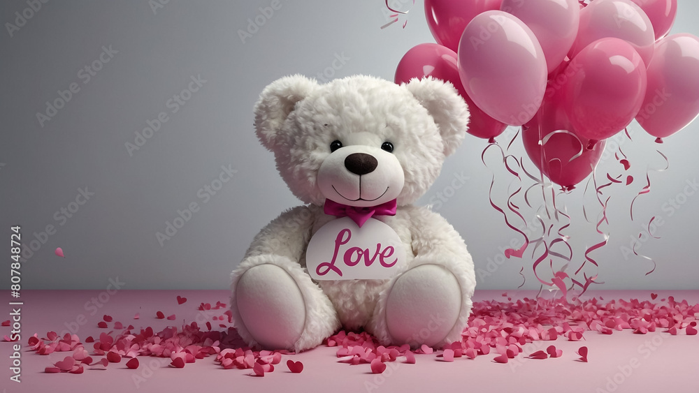 Lovely white teddy bear with beautiful pink roses on pink background
Lovely white teddy bear with beautiful pink roses on pink background