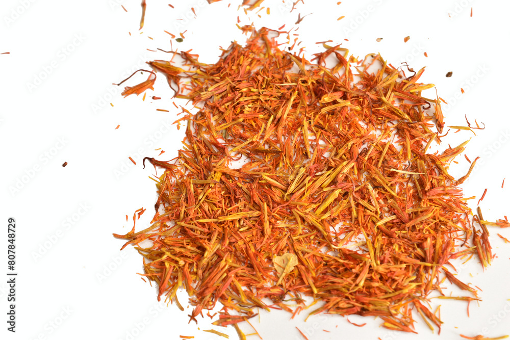 Fototapeta premium Ground saffron lies on a white background.