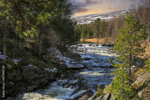 Spring flood at the river Inna, Norway photo