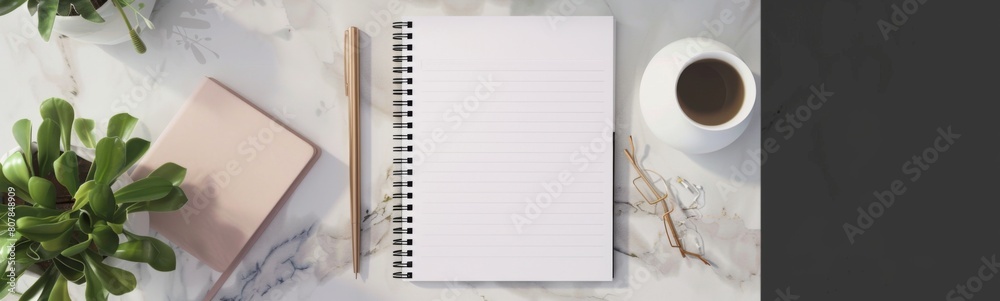Notepad with a pencil and a cup of coffee. Banner Notepad with a pencil and a cup of coffee. Banner