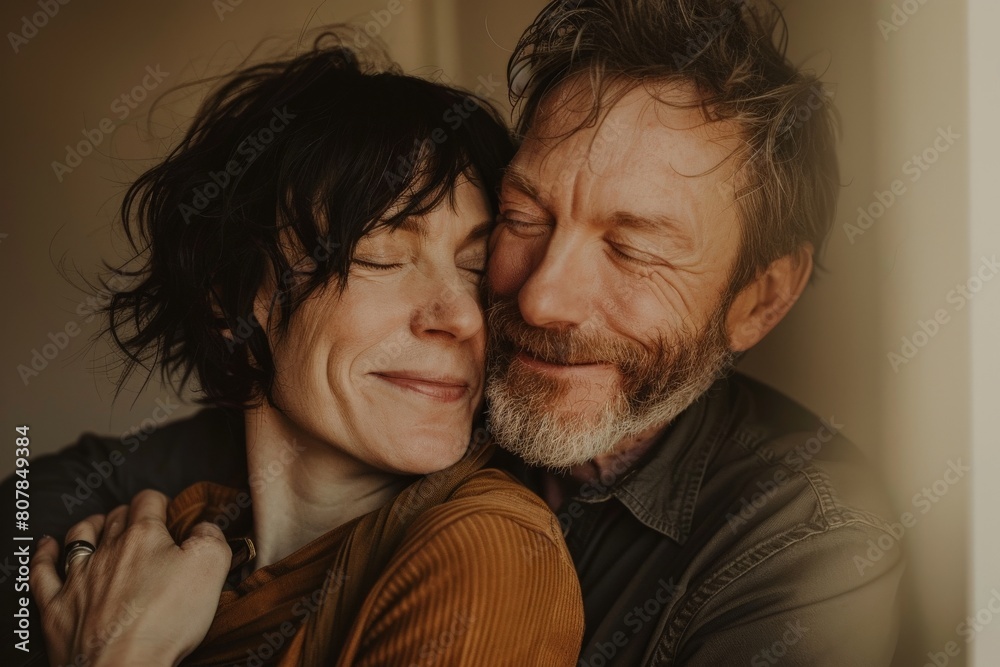 Middle-aged couple wearing eyeglasses. Beautiful simple AI generated image in 4K, unique. Middle-aged couple wearing eyeglasses. Beautiful simple AI generated image in 4K, unique.
