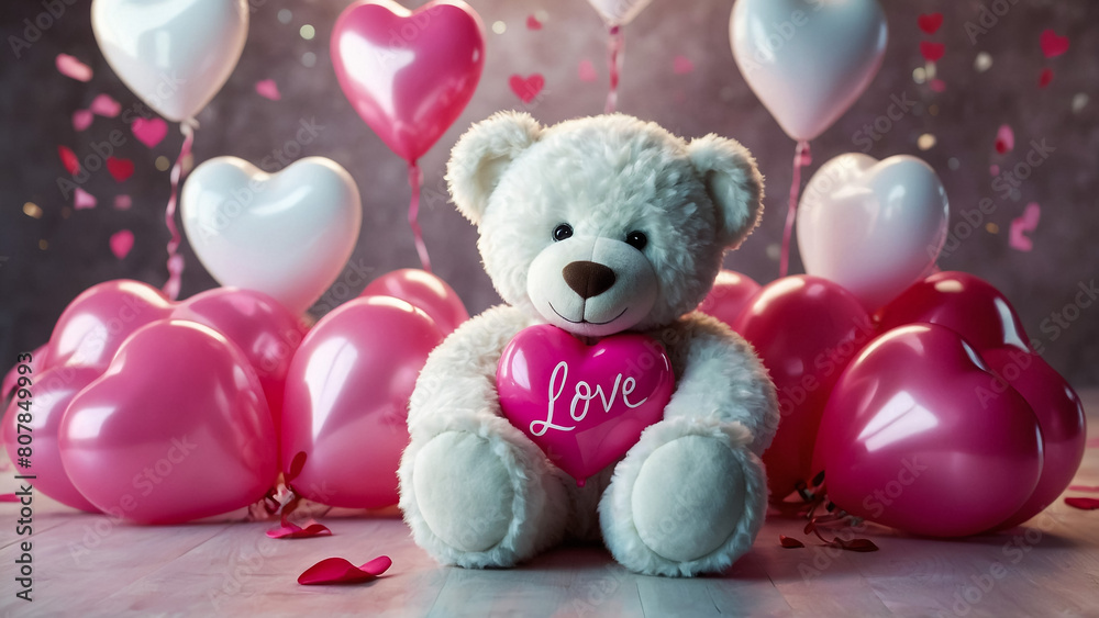 Lovely white teddy bear with beautiful pink roses on pink background
Lovely white teddy bear with beautiful pink roses on pink background