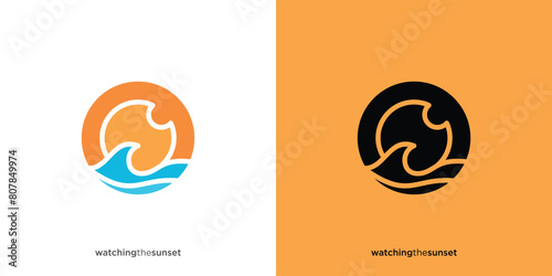 Creative See Beach Logo. Eyeball, Sun Beach, Wave, Ocean, Sea with Solid Colours Style. Eye with Beach Logo Icon Symbol Vector Designs Inspiration.	