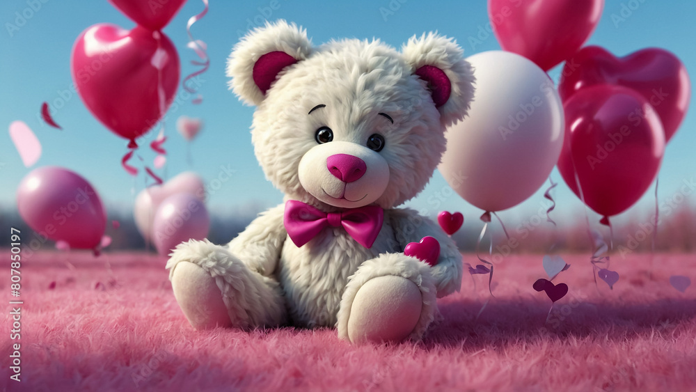 Lovely white teddy bear with beautiful pink roses on pink background
Lovely white teddy bear with beautiful pink roses on pink background