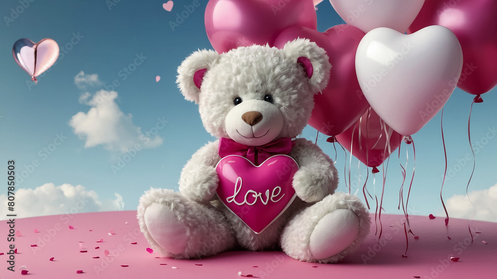 Lovely white teddy bear with beautiful pink roses on pink background
Lovely white teddy bear with beautiful pink roses on pink background