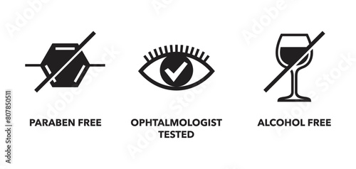 Make-up remover lotion properties flat icons set