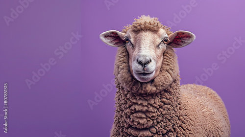 Eid ul Adha concept, A beautiful, cute sheep against a stunning purple background. Eid celebration
