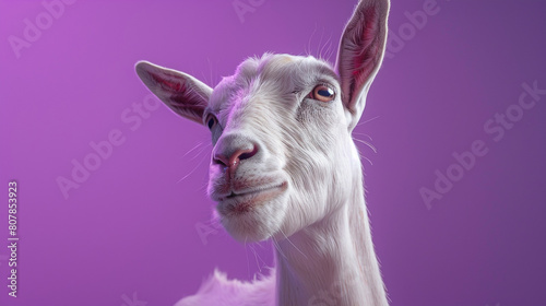 Eid ul Adha concept, A beautiful, cute goat against a mesmerizing purple background. Eid celebration